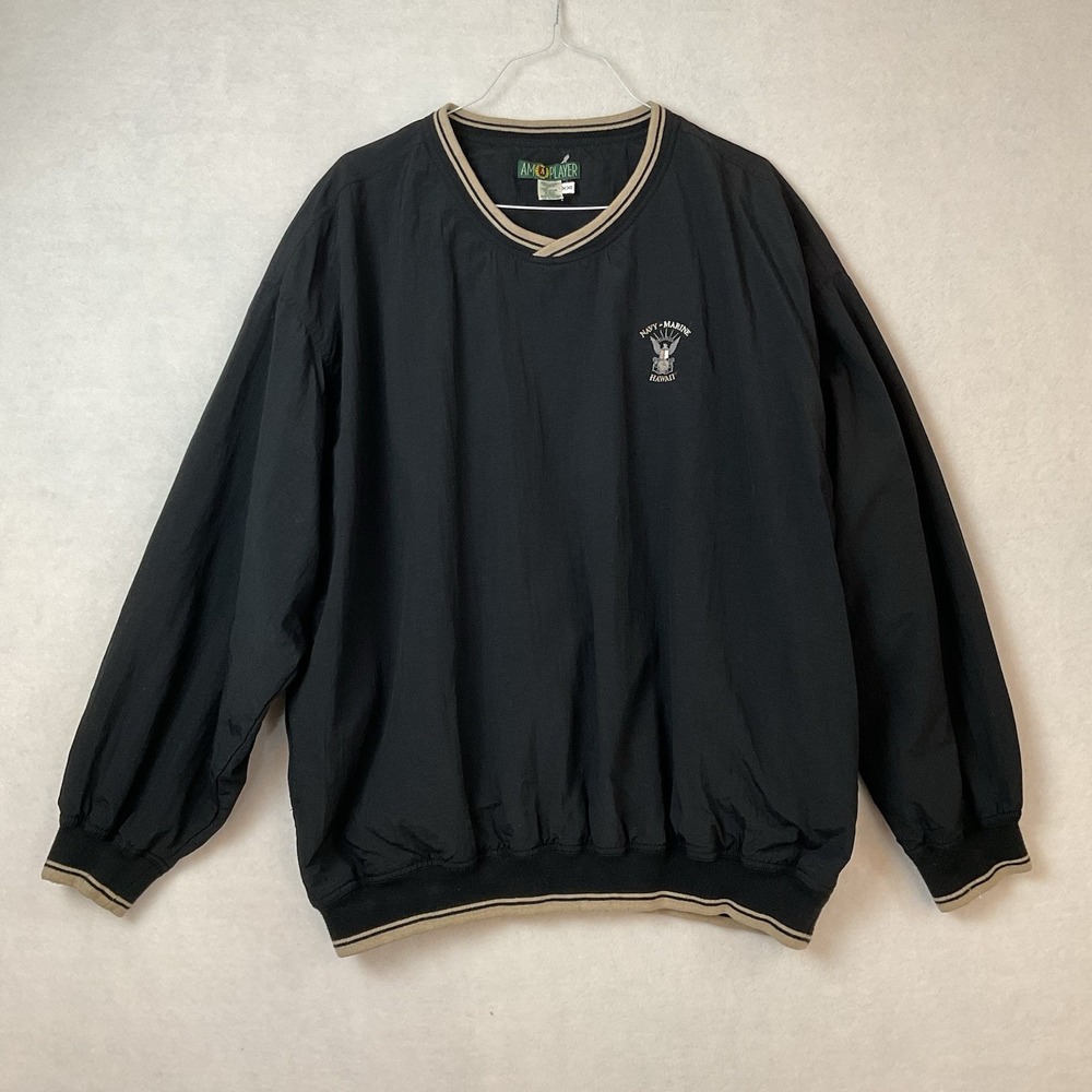AM Player Windbreaker Pullover Men's XXL Black Nylon Navy Marine Hawaii Golf